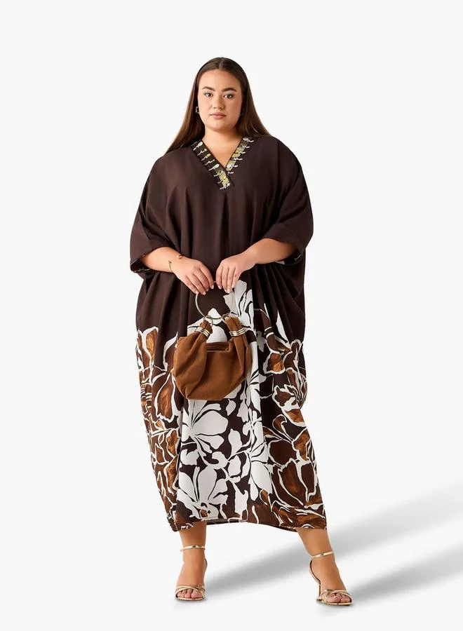  أولا بوبكن Ulla Popken Maxi Viscose Kaftan with Embellished Detail